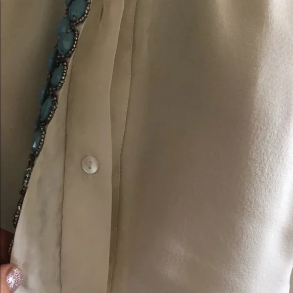 J.DOSI]Turquoise Embellishment Cream Silk Crepe Halter neck Backless Dress - Picture 15 of 16